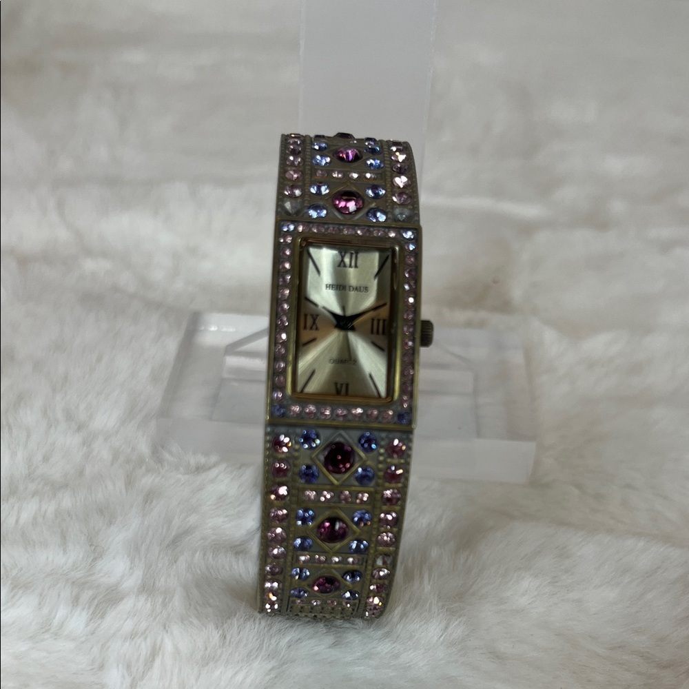Heidi Daus Cuff Bangle Watch Swarovski Crystals In Band